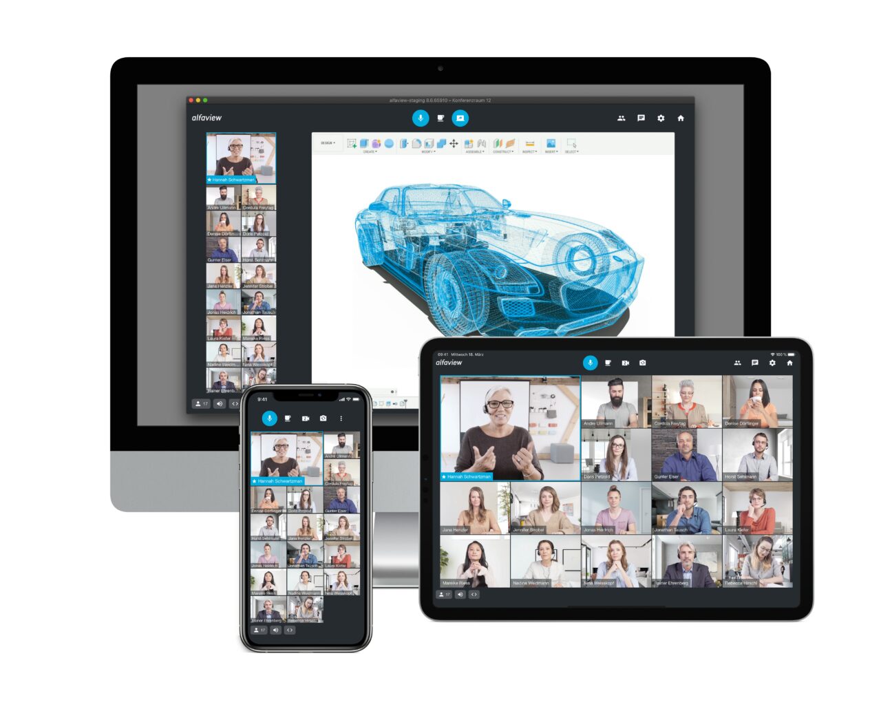 alfaview Videokonferenz Darstellung auf dem Desktop und mobilen Endgeräten