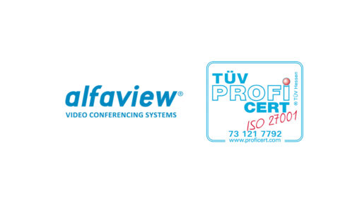 alfaview Logo und das TÜV-Siegel: ISO 27001