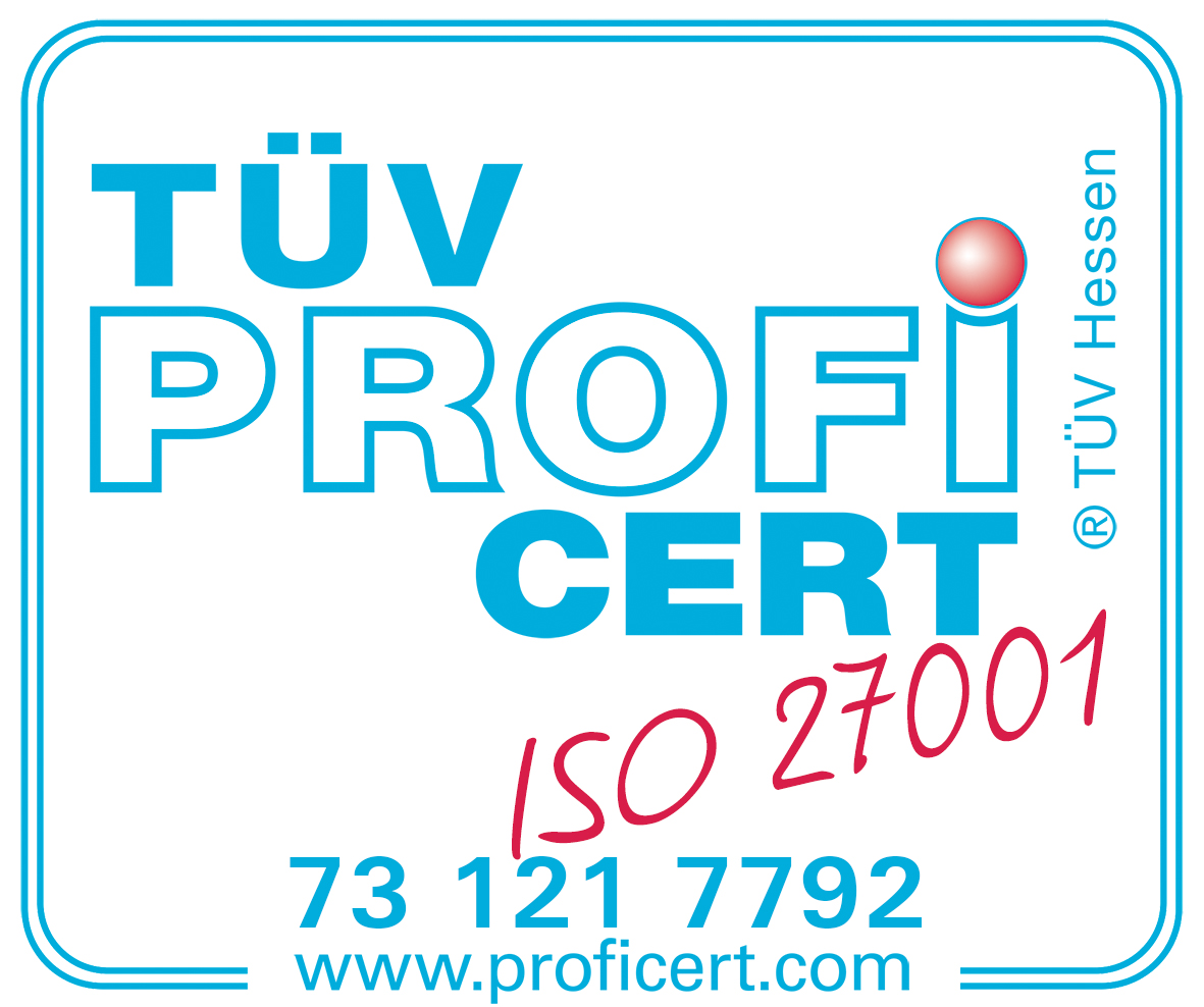 Logo des TÜVs Hessen zur ISO 27001