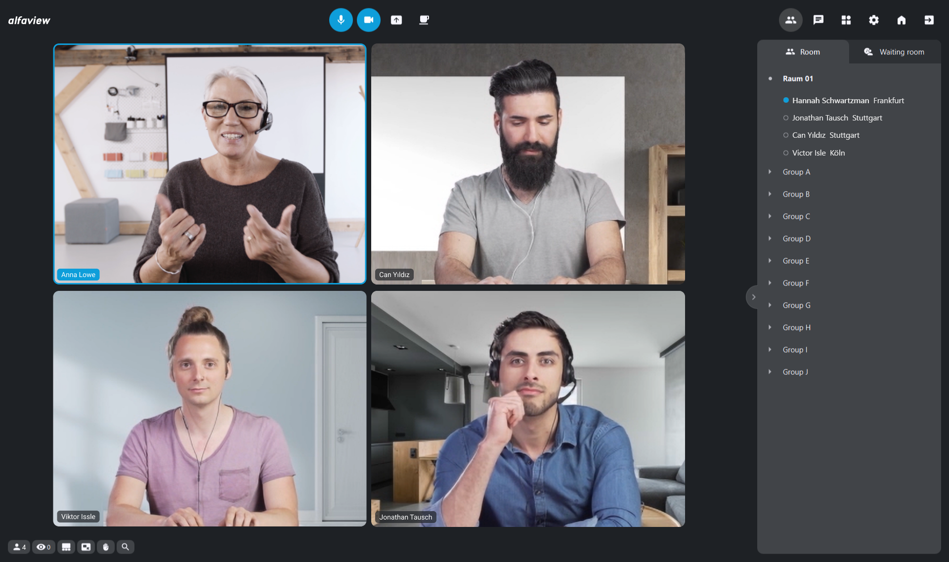 Videokonferenz mit dunklem Design